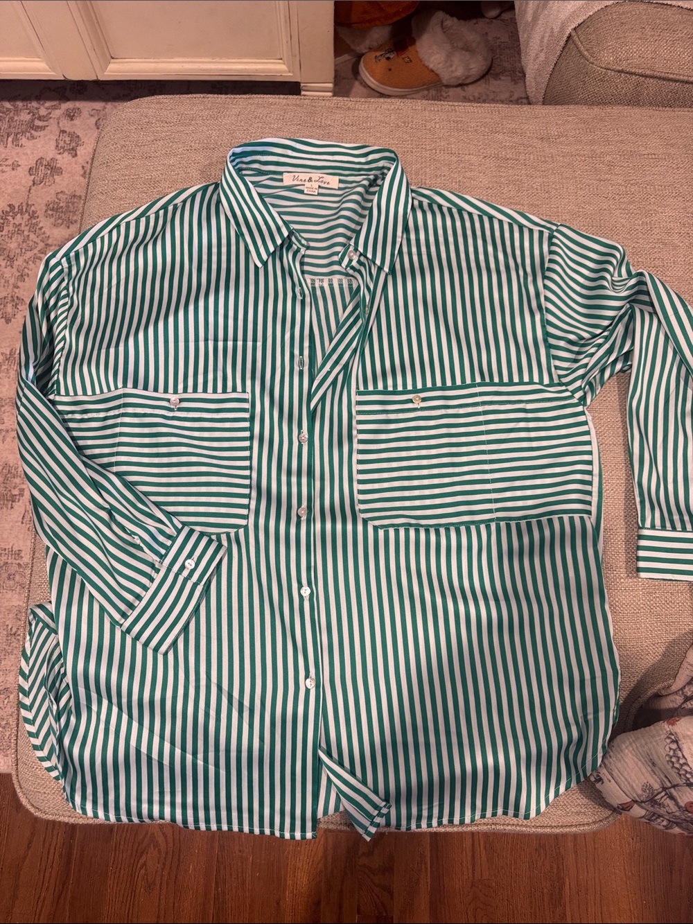 Vine & Love Green and White Striped Button-Down Shirt
